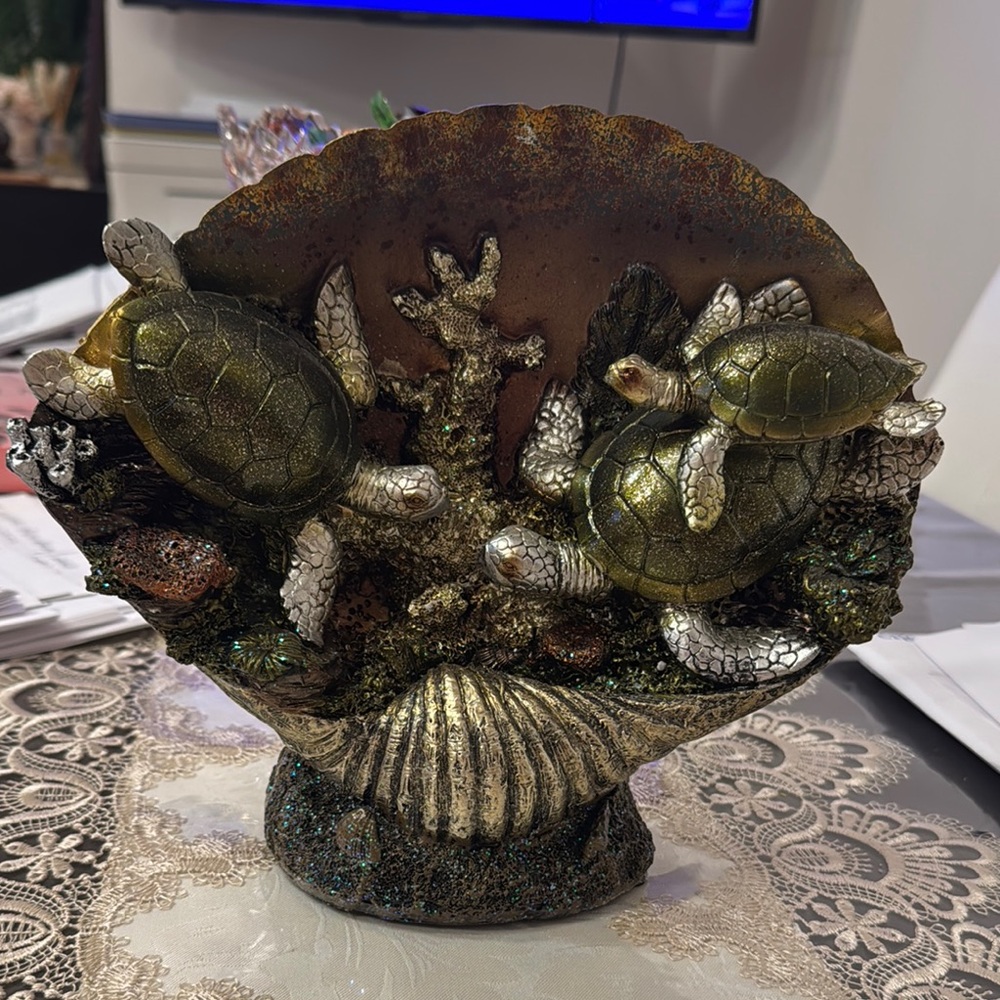 Decorative Sea Turtle Sculpture - Green and Brown